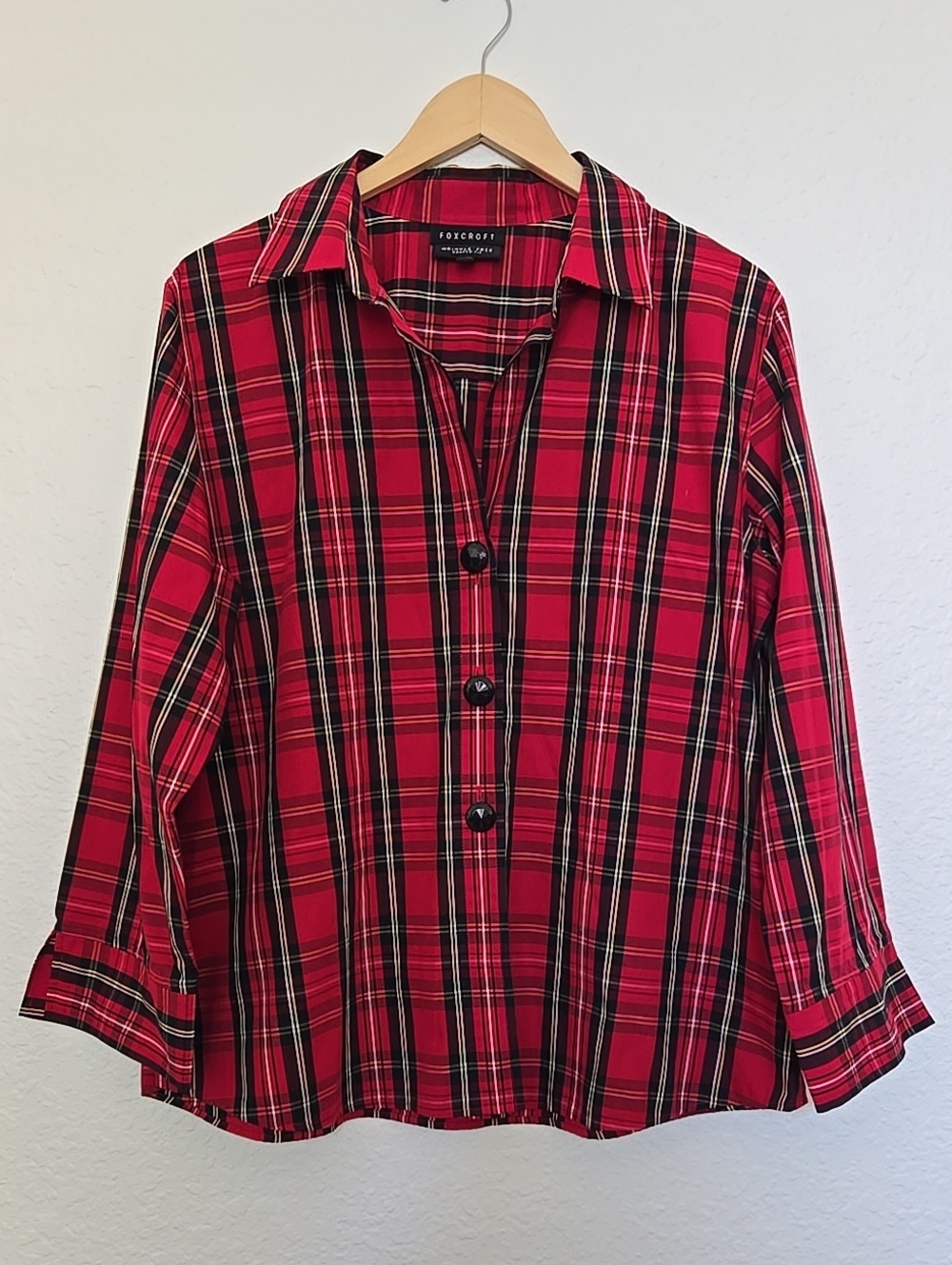 Foxcroft Red and Black Plaid Wrinkle Free Shaped Fit Button-Front Women's Shirt